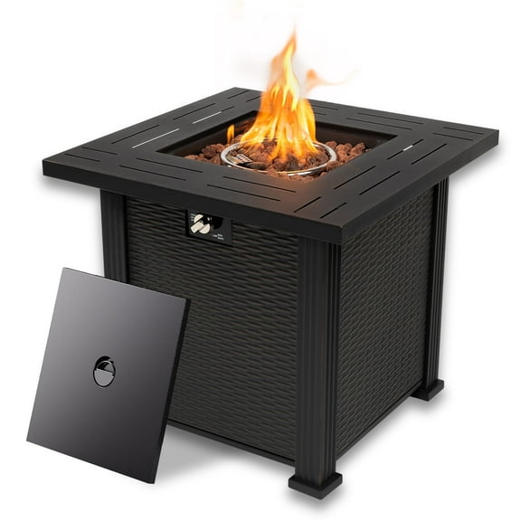 XXLYY Outdoor square Propane Fire Pit Table, 28-nch Patio Table with 50,000 BTU Burner, Decorative Volcanic Stones & Protective Cover for Outside Patio Deck Garden Backyard