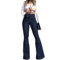 thumbnail image 1 of XXLvision Women Flared Denim Pants High Rise Belted Bell Bottom Jeans, 1 of 4