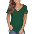 thumbnail image 1 of XXLvision Women Lace Trim Short Sleeve V-Neck Printed Casual Tunic Tops T-Shirts, 1 of 2