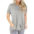 thumbnail image 1 of XXLvision Women Solid Color Crew Neck Front Pockets Short Sleeve Pullover Top, 1 of 4