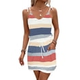 thumbnail image 1 of XXLvision Women Striped Print Suspender Pinafore Casual Pockets Drawstring Mini Dress, 1 of 3