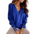 thumbnail image 1 of XXLvision Womens Long Sleeve V Neck Buckle Knitted Tunic Sweatshirt Blouses, 1 of 5