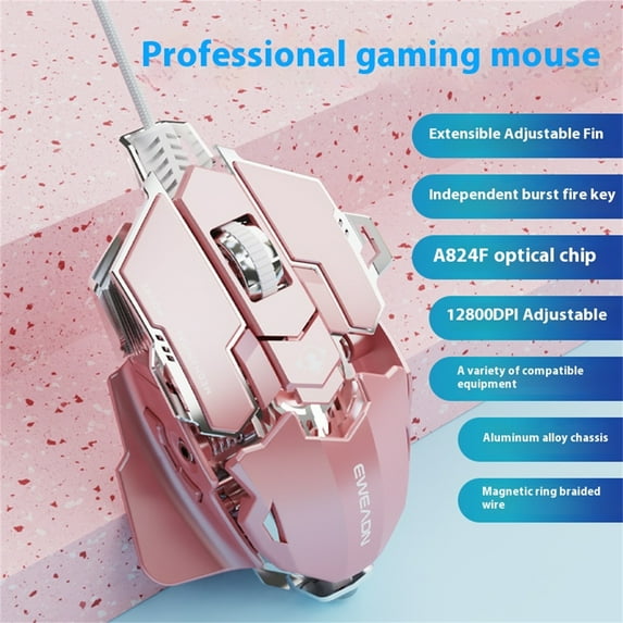 XXPLKPFA MK500 Wired Gaming Mouse, Gaming Mechanical for PC Desktop and Multi-Device, Hardware Macro Programming - 12800DPI - Adjustable Tail, Individual Fire Buttons, Optical Chip