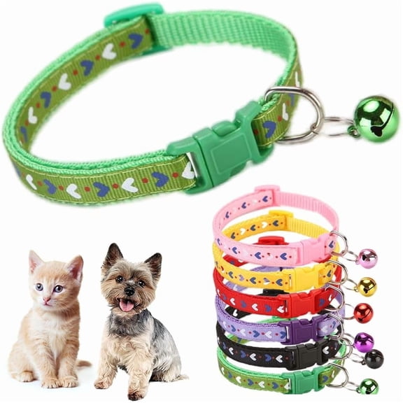 XXS Dog Collar with Bell,(1/2-Pack ) Flower Love Cat Collars with Bells Girl Cute Fancy Puppy Collars with Bells for XXS XS Tiny Little Kitten Pet Female Dogs,Neck 7-12 Inch