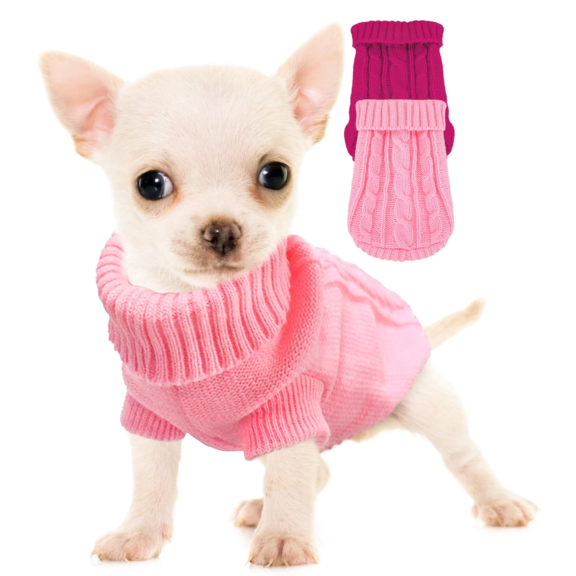 XXS Dog Sweater, 2 Pieces Turtleneck Knitted Chihuahua Sweater Yorkie Teacup Dog Clothes Small Dogs Girl Winter Warm Pullover Sweaters Pet Cat Sweater Cold Weather Puppy Clothes Outfits XX-Small