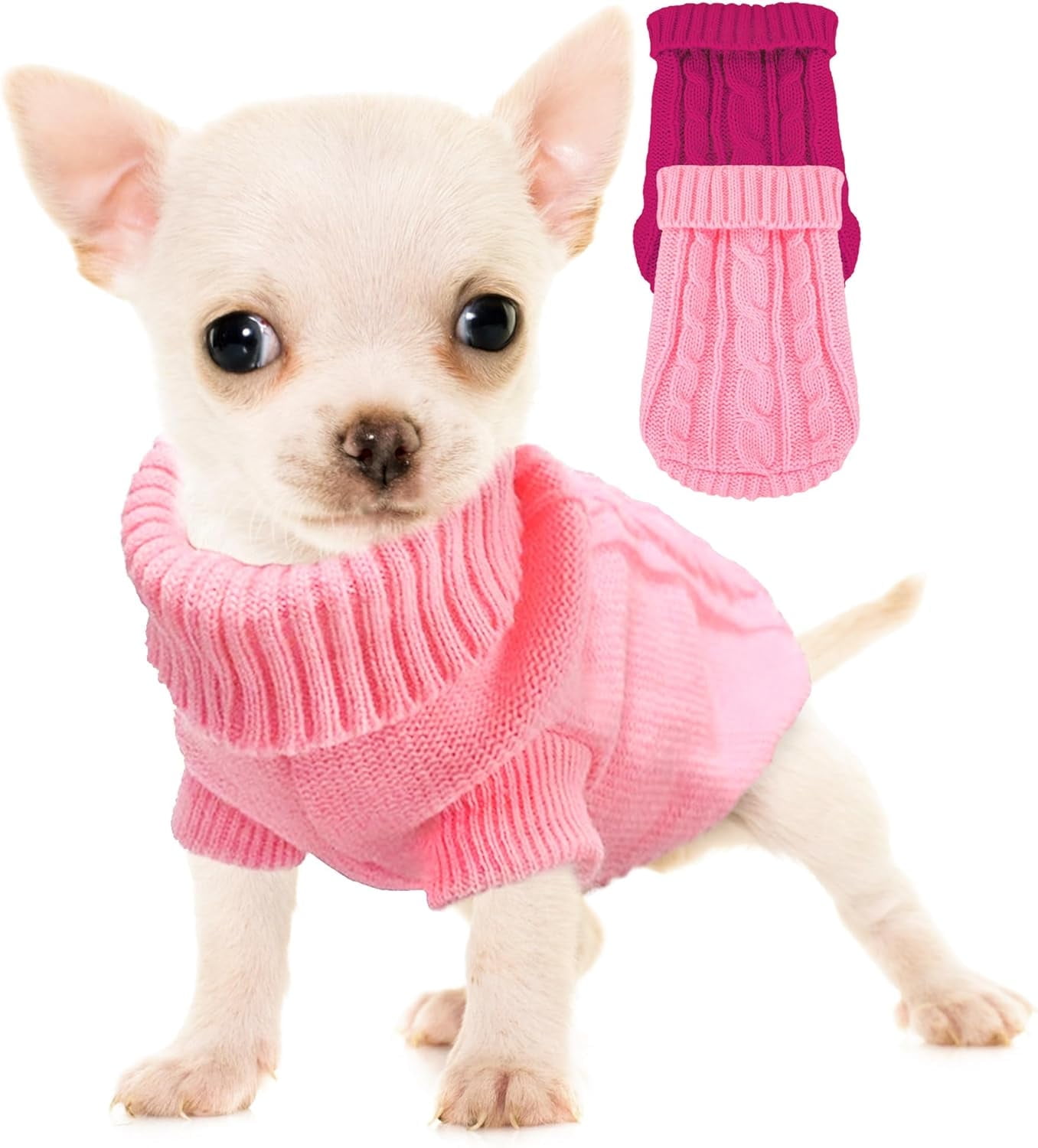 XXS Dog Sweater, 2 Pieces Turtleneck Knitted Chihuahua Sweater Yorkie Teacup Dog Clothes Small