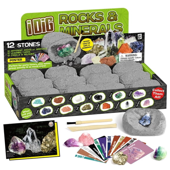 Piano Potato 12 Natural Rock & Mineral Dig Kit, Educational STEM Toy for Kids, Gift for Age 6+ Boys and Girls