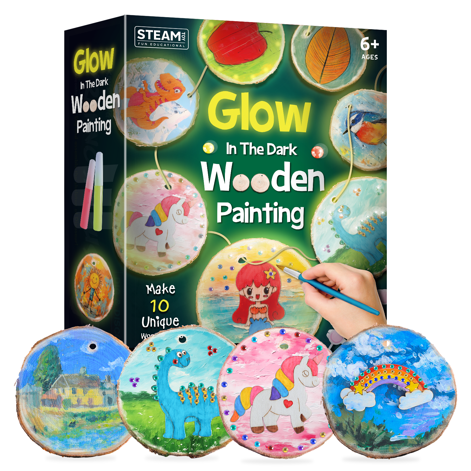 Piano Potato Glow in the Dark Wooden Painting Kit, Wood Slice Arts & Crafts Activity Toy for Kids Age 6+