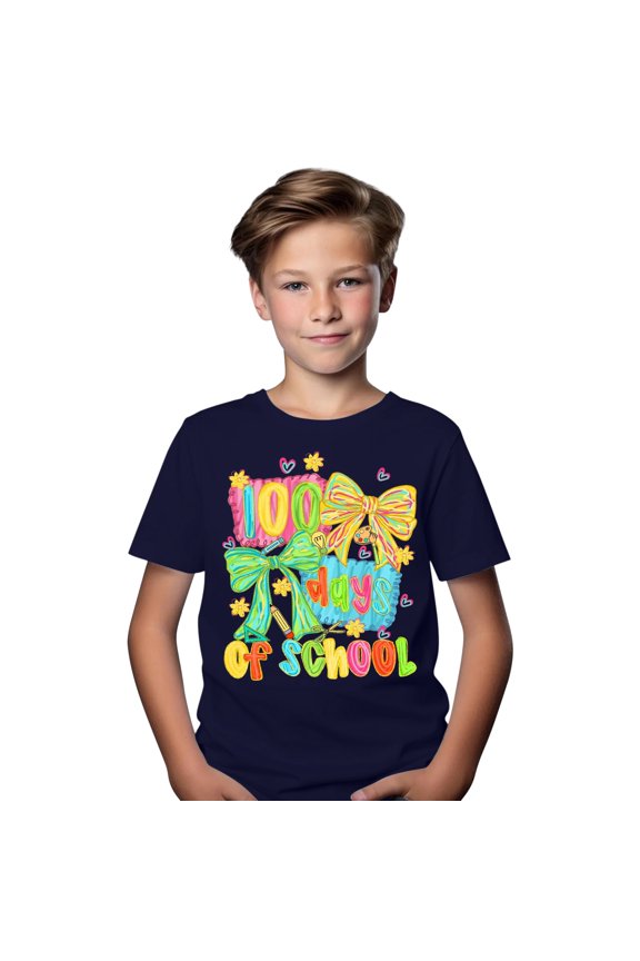 100 Days of School Shirt Kids Toddler Boys Girls 100th Day of School Costume T-Shirt Short Sleeve Tops Graphic Tee Kids Toddler Girls Summer T-Shirt 2-13 Years