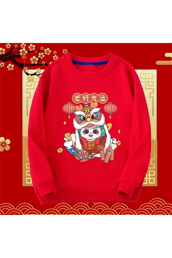 2024 Dragon Print Sweatshirt for Girls Boys, New Year Oversized Crewneck Long Sleeve Pullover, Loose Fit Trendy Casual Top