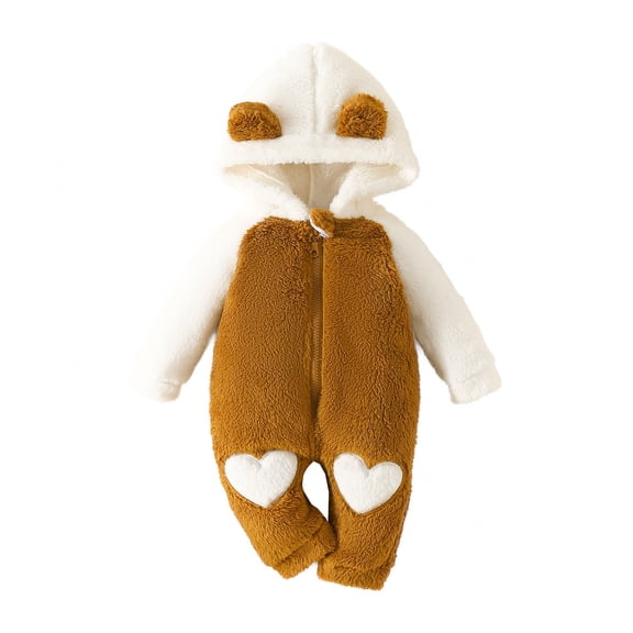 XXWXYD 2025 New Baby Boy Girl Bunny Double Layer Winter Hooded Cute Romper Jumpsuit Outfits Clothes for Classic Casual Lightweight Clothes(12-18 Months,Brown)