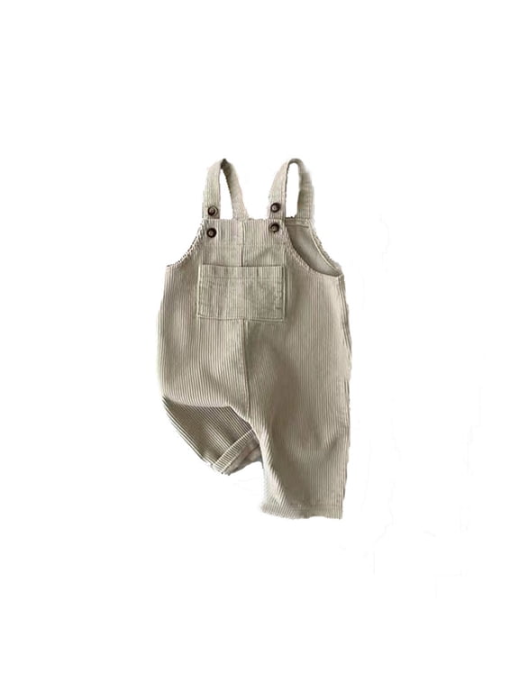2025 New Baby Boy Girl Corduroy Bib Overalls Cotton Button Suspender Overalls Plain Romper Loose Jumpsuit for Classic Casual Lightweight Clothes(12-18 Months,Beige)