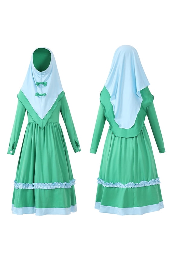 2PCS Musli𝗆 Prayer Dress Girls Jilbab Burka Abaya Hijab Khimar Full Cover Lace Ramadan Islami𝖼 𝖣ubai Dress