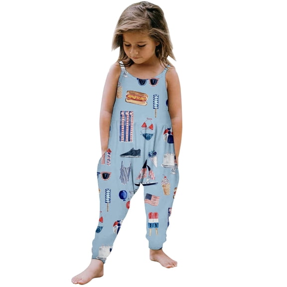 XXWXYD 4th of July Toddler Girls Patriotic Romper American Flag Sleeveless Jumpsuit One Piece Playsuit with Pockets Adjustable Comfortable Summer Holiday Outfit