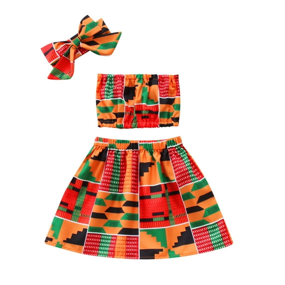 XXWXYD African Print Toddler Girls Summer 2-Piece Set Dashiki Vest Top + Skirt & Headband Matching Outfit Cultural Ankara Fabric Play Clothes