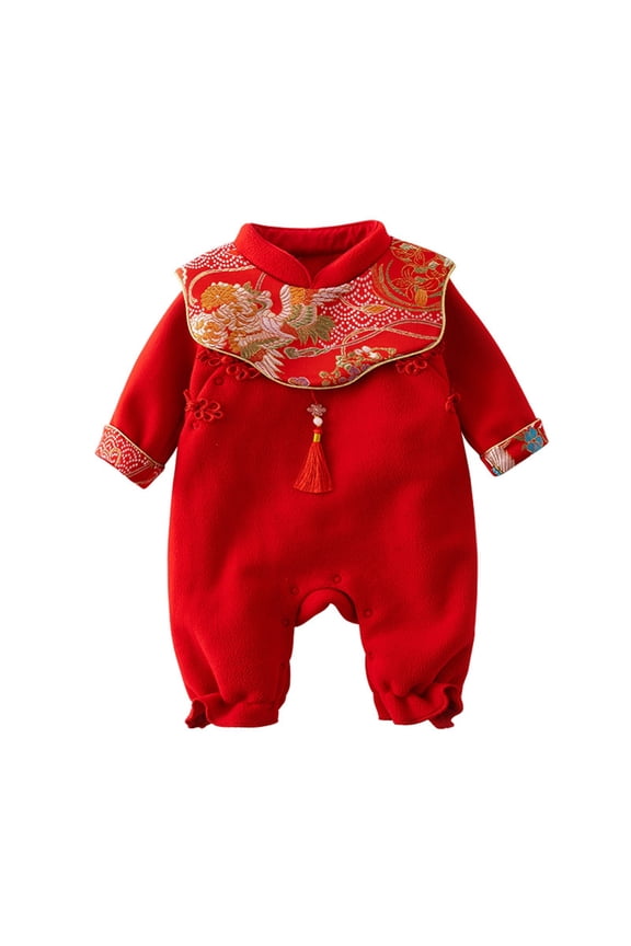 Baby Autumn Winter Clothes Thin Wool Thickened Class A Clothing National Style Tang Suit Female Baby Clothing for Fashion Casual Breathable Clothing (12-18 Months,Red)