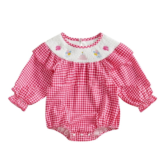 XXWXYD Baby Birthday Outfit Embroidered Plaid Long Sleeve Romper for Spring Summer Party Cake Photo