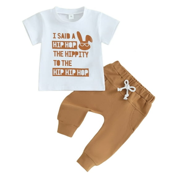 XXWXYD Baby Boy Easter Outfit Bunny Short Sleeve T Shirt Top Pants Set Baby Toddler Summer Clothes Wear Apparel Playsuit Jumper Overalls