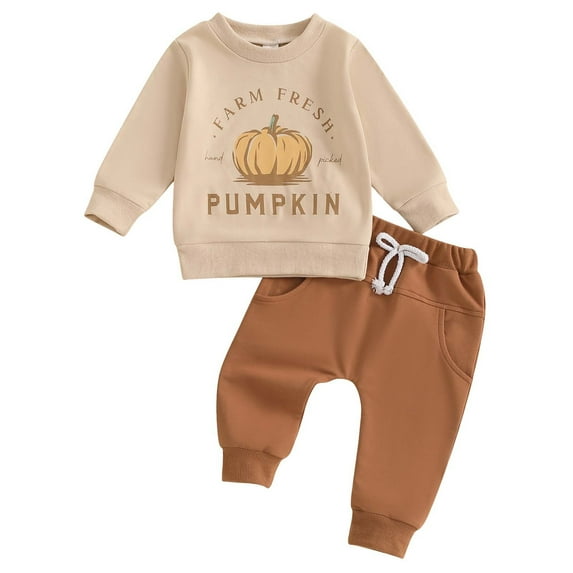 XXWXYD Baby Boy Halloween Outfit Set Letter Pumpkin Print Long Sleeve Sweatshirt Top and Stretch Pants Fall Season Clothes for Toddlers