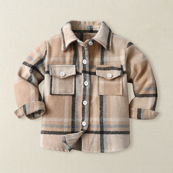 XXWXYD Baby Boys Flannel Plaid Coat Jacket, Collar Button Down Pocket Outerwear, Toddler Casual Warm Fall Winter Top