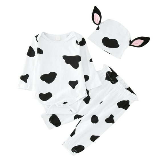 XXWXYD Baby Boys Girls Halloween Outfit Set 3PCS Puppy Cow Pattern Romper Tops Pants with Hat for Baby 𝐓rick or 𝐓reat Animal Theme Festival