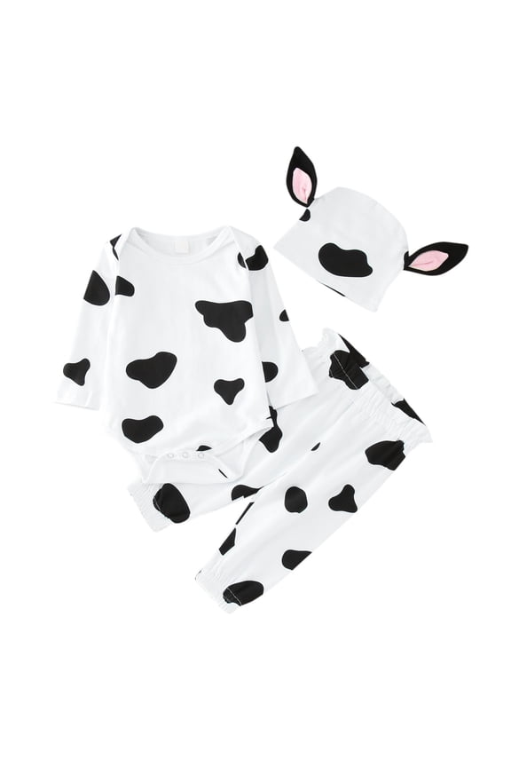 Baby Boys Girls Halloween Outfit Set 3PCS Puppy Cow Pattern Romper Tops Pants with Hat for Baby 𝐓rick or 𝐓reat Animal Theme Festival