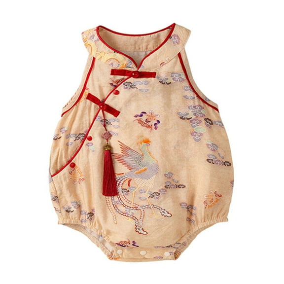 XXWXYD Baby Chinese Style Jumpsuit Sleeveless Romper Traditional Asian Inspired Outfit Crawling Playwear Festive Christmas Dress up