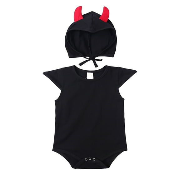XXWXYD Baby Girl Devil Romper Halloween Outfit, Soft Baby Onesie with Horn Headband and Tail Attachments, 0-12 Months