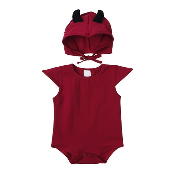XXWXYD Baby Girl Devil Romper Halloween Outfit, Soft Baby Onesie with Horn Headband and Tail Attachments, 0-12 Months