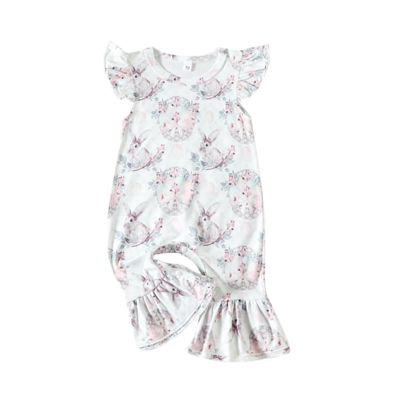 XXWXYD Baby Girl Easter Jumpsuit 𝖱omper Floral Bunny Print Ruffle Sleeveless Bell Bottom Baby Summer Clothes Outfit Spring Toddler Apparel
