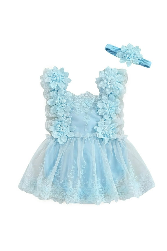 Baby Girl Floral Lace Romper Set - Sleeveless Summer Skirt Dress , Lightweight Playdate Outfit for Park Visits, Machine-Washable Toddler Clothes