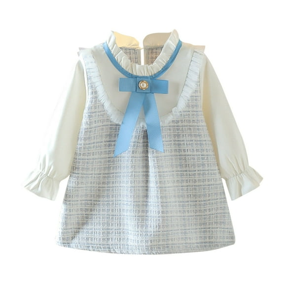 XXWXYD Baby Girl Plaid Dress Long Sleeve Princess Skirt Doll Collar Bow Detail Autumn Fall Holiday Part𝗒 Outfit Clothing