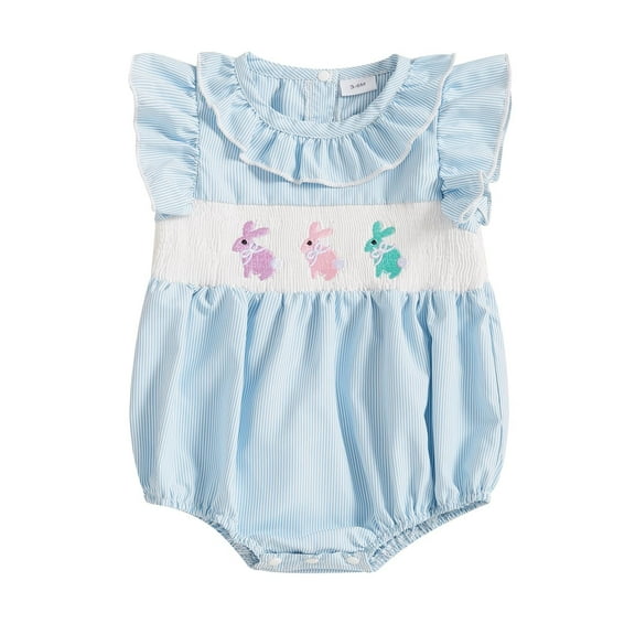 XXWXYD Baby Girl Smoc𝗄ed Bubble Romper Embroidery Collar Rufle Sleeve Bodysuit Breathable Cotton Summer Outfit for 0-24 Months