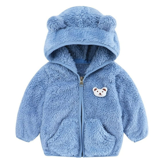 XXWXYD Baby Girls Boys Jacket Bear Ears Hooded Outerwear Zipper Warm Winter Coat for Casual Soft Comfortable Clothing(6-12 Months,Blue)