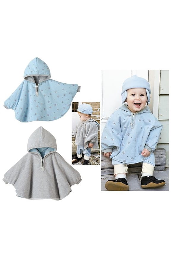 Baby Girls Boys Reversible Double-Side Wear Hooded Poncho Jacket, Outerwear Cloak Coat for Baby Easy On Off Soft Warm