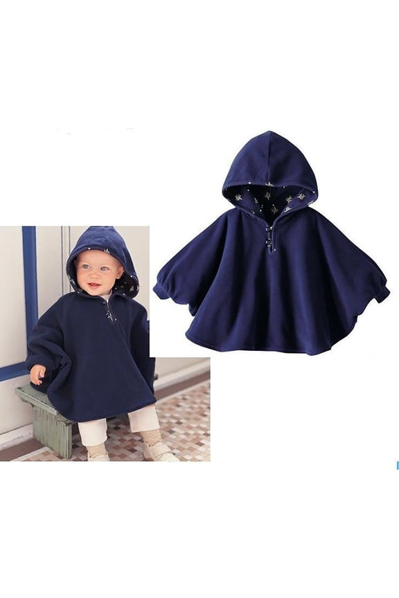 Baby Girls Boys Reversible Double-Side Wear Hooded Poncho Jacket, Outerwear Cloak Coat for Baby Easy On Off Soft Warm