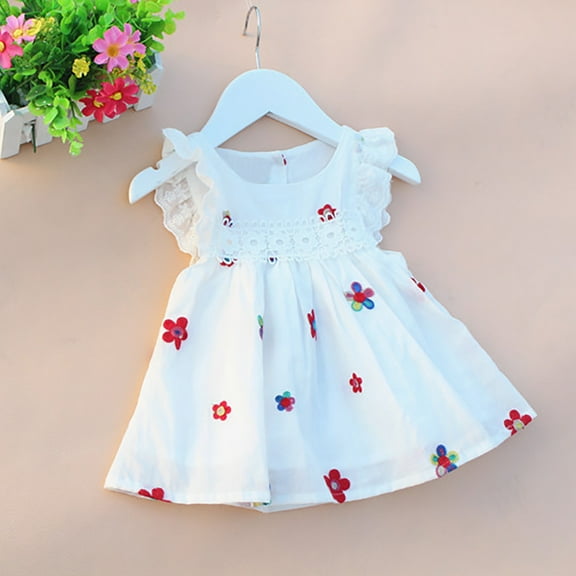 XXWXYD Baby Girls Christmas Dress Floral Cartoon Embroidery Sleeveless Lace Casual Party Dress for Infant Toddler