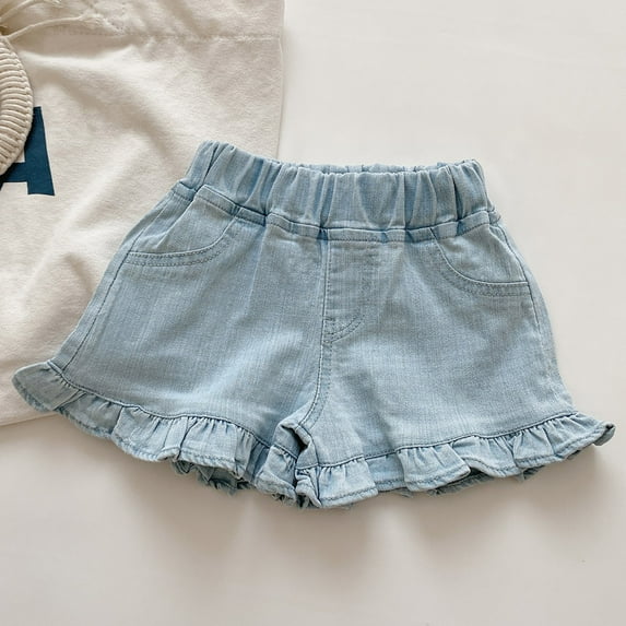 XXWXYD Baby Girls Distressed Denim Shorts 12-24M, Summer Tassel Trim Ripped Jeans Shorts with Stretc𝗁y Waist, Cute Kids Outfit for Beach & Play Dates
