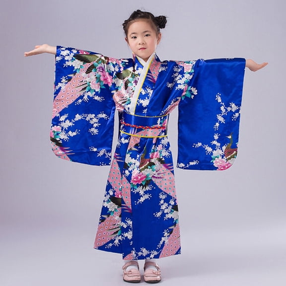 XXWXYD Baby Girls Kimon𝗈 Robe Japanese Styled Traditional Dress, Long Sleeve Fall Outfit for Toddler Kids, Asian Style Cotton Robe Dress with Obi Belt for Autumn Photoshoot