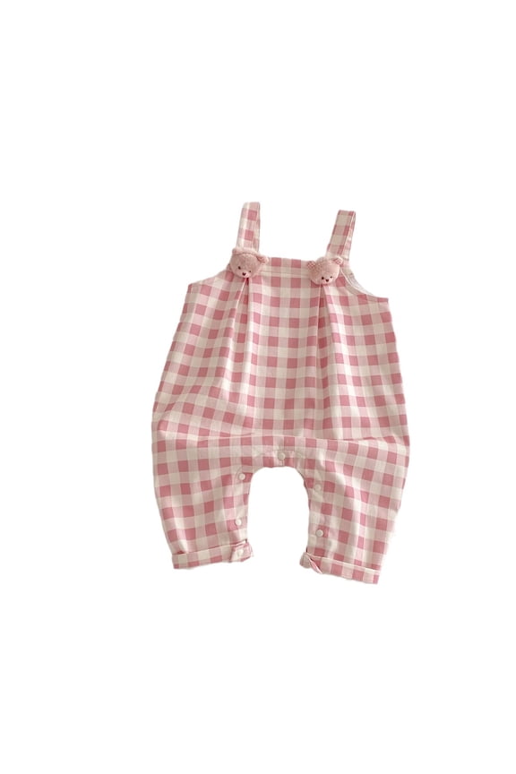 Baby Girls Plaid Jumpsuit Overalls Cute Summer Outfit 2025 New Arrival 0-2 Years Baby Playdate Breathable Cotton Romper