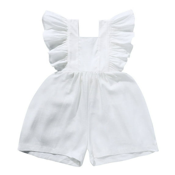 XXWXYD Baby Girls Ruffle Sleeveless Romper Summer Cotton Linen Jumpsuit One Piece Breathable Playwear Beach Casual Toddler Daily Wear Lightweight Comfortable Outfit