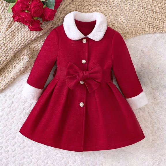 XXWXYD Baby Girls Toddler Winter Warm Fleece Dress Coat with Belt, Thermal Insulated Trench Coat Kids Windproof Outwear