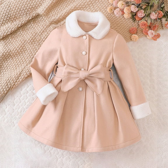XXWXYD Baby Girls Toddler Winter Warm Fleece Dress Coat with Belt, Thermal Insulated Trench Coat Kids Windproof Outwear