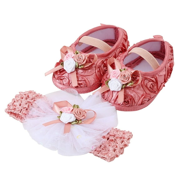 XXWXYD Baby Headband & Shoe Set | Cute First Walking | Lace-Up Dressy Slippers for Baby Photo Prop & Special-Occasions