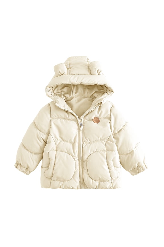 Baby Hooded Down Jacket Boys Girls Light Puffer Winter Coats Toddler 𝖡ear Ears Zipper Up Outerwear Down Coat 12M-6T Warm Insulated Packable