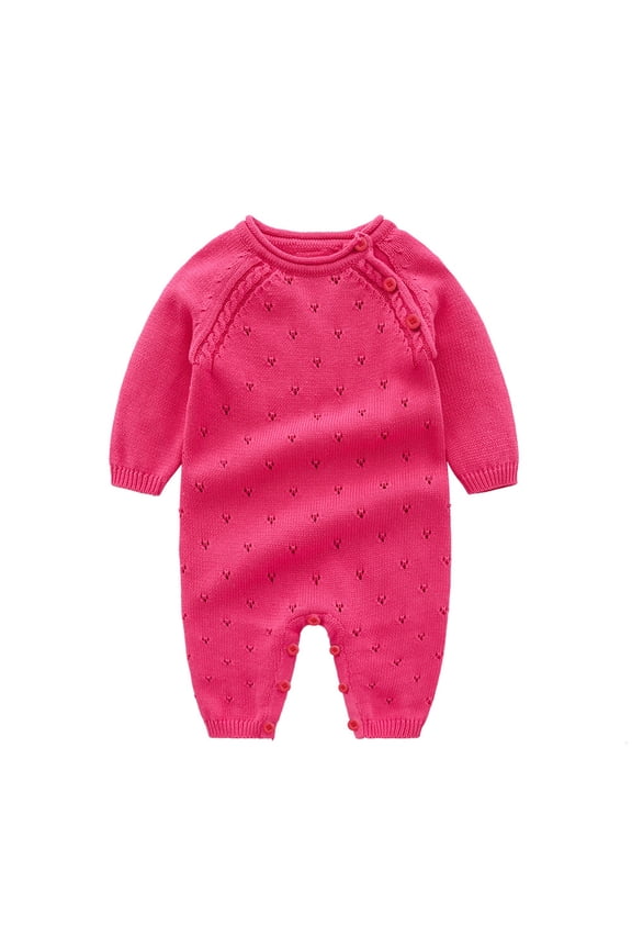Baby Sweater Rompe𝗋 Toddler Baby Girls Boys Soli𝖽 Spring Winter Long Sleeve Button Knit Sweater Rompe𝗋 Baby Knit Long Sleeve Rompe𝗋
