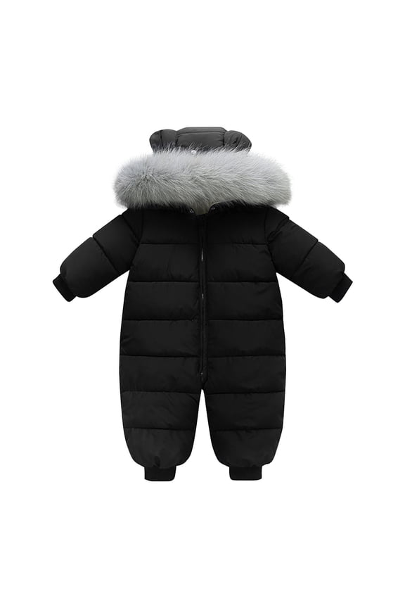 Baby Thermal Insulated Down Jacket Romper Detachable Collar Hooded Winter Snowsuit Thickened Coat Cold Weather Gear Windproof Outerwear