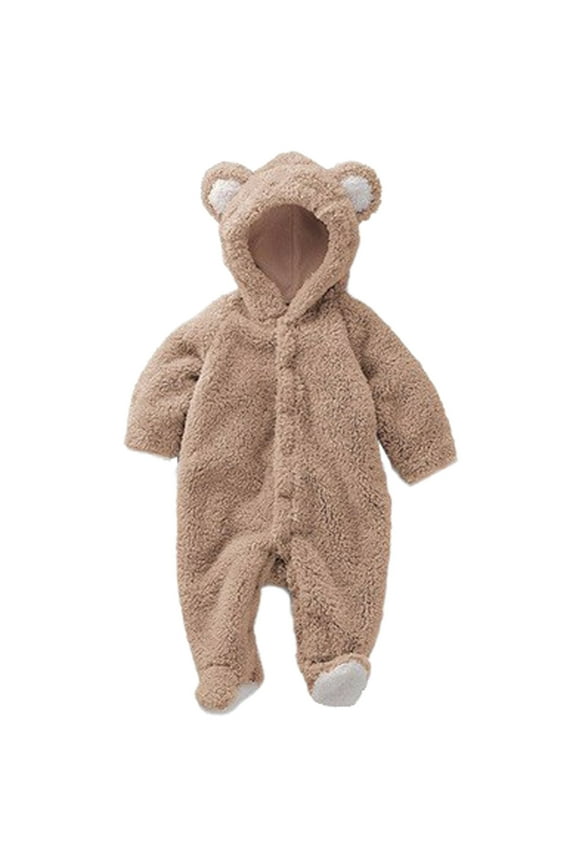 Baby Winter Velvet Jumpsuit Coral Hooded Crawling Suit Thermal Lining Playdate Jumpsuit Holiday Photoshoot Outfit Plush Fleece Cold Weather