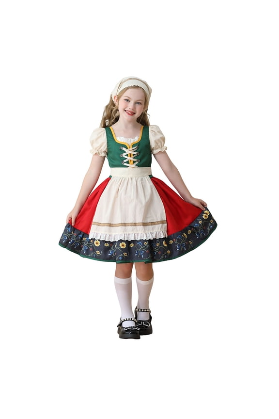 Bavarian German Dirndl Dress for Girls 𝖮ktoberfest Children Dress 𝖢arnival Halloween Dresss Traditional Festival Wear