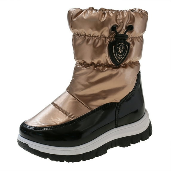 XXWXYD Boots for Babies Fashion Big Kids Winter Water Proof Flat Keep Warm Snow Boots Comfortable Mid Boots Shoes for Breathable Classic Shoe(8-9 Years,Gold)